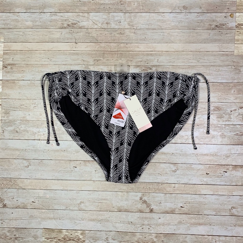 Calia Swim Adjustable High Mid Rise Bikini Bottoms size XL black white NWT